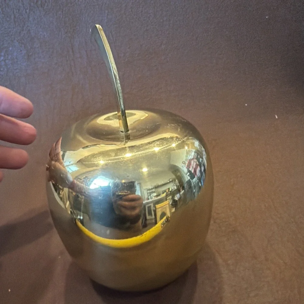 Vintage Solid Brass Apple Paperweight Desk Decor Polished Gold Tone 5.5